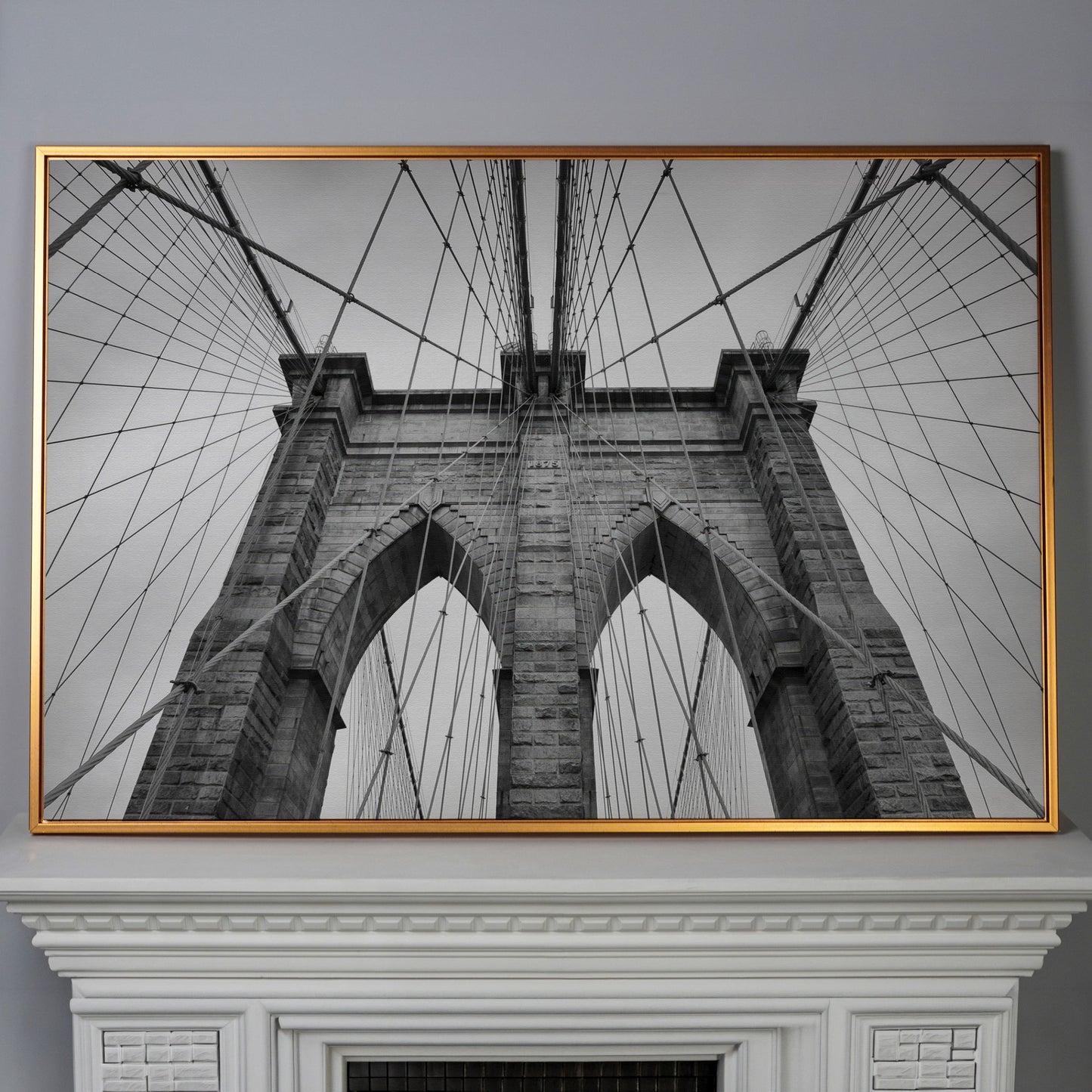 Brooklyn Bridge Architecture Canvas Print in antique gold floating frame