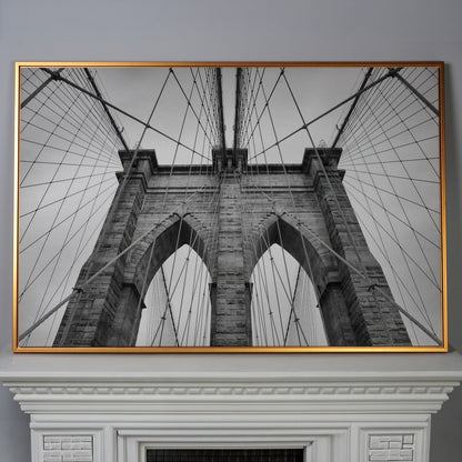 Brooklyn Bridge Architecture Canvas Print in antique gold floating frame