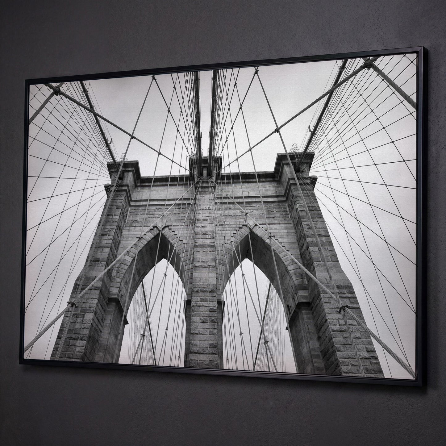 Brooklyn Bridge Architecture Canvas Print shown in black floating frame