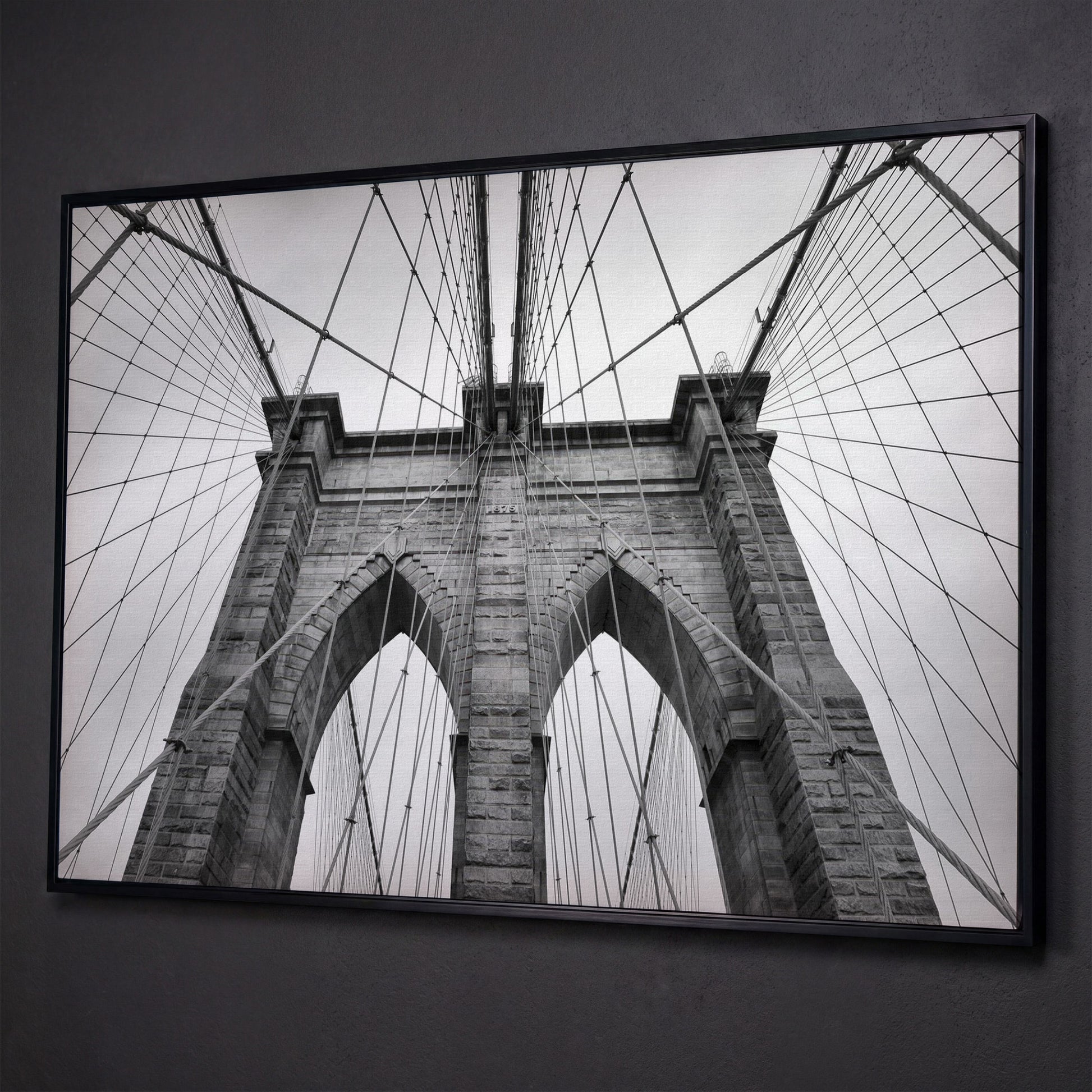 Brooklyn Bridge Architecture Canvas Print shown in black floating frame