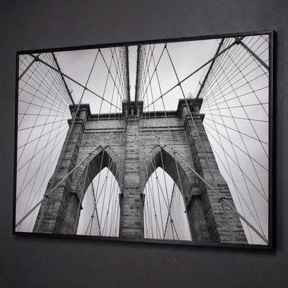 Brooklyn Bridge Architecture Canvas Print shown in black floating frame