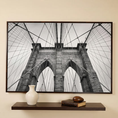 Brooklyn Bridge Architecture Canvas Print in dark walnut floating frame