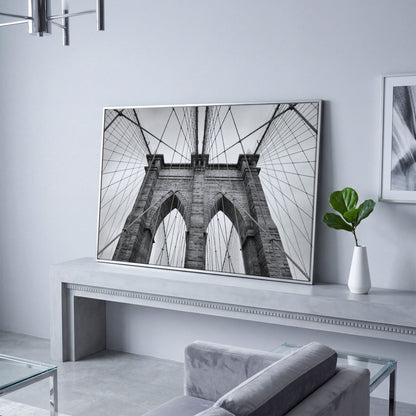 Brooklyn Bridge Architecture Canvas Print in silver floating frame
