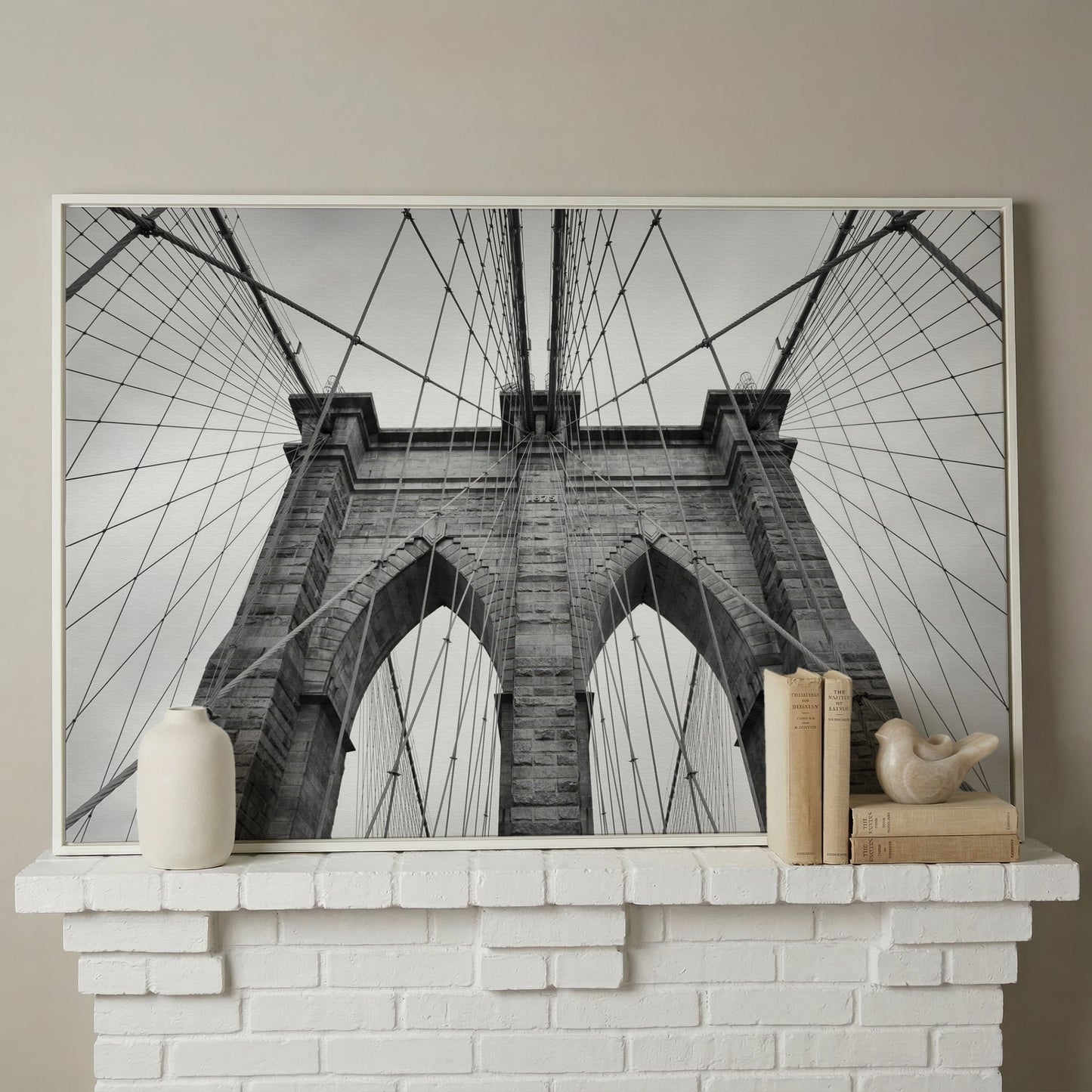 Brooklyn Bridge Architecture Canvas Print in white floating frame