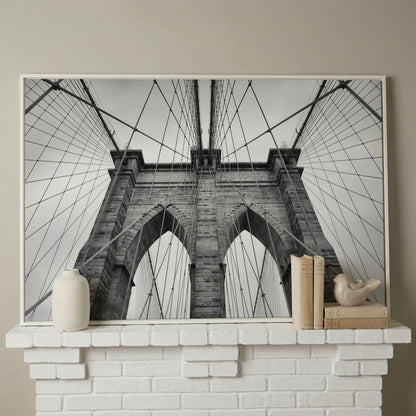 Brooklyn Bridge Architecture Canvas Print in white floating frame