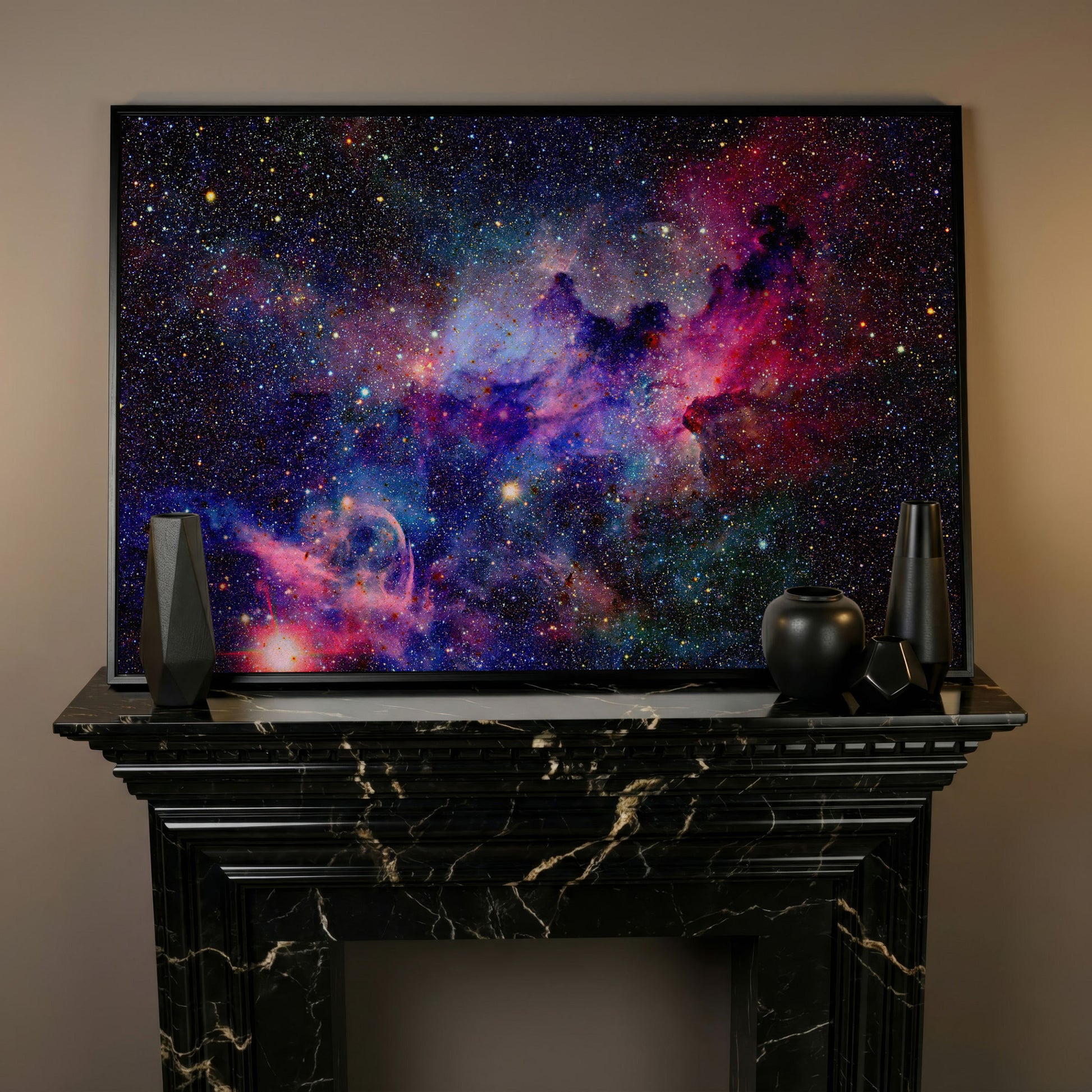 Nebula and Galaxies Canvas Wall Art in black floating frame