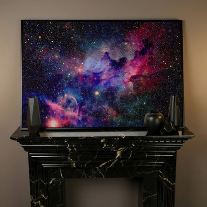 Nebula and Galaxies Canvas Wall Art in black floating frame