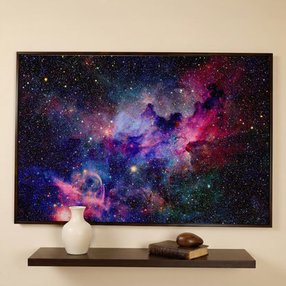 Nebula and Galaxies Canvas Wall Art in dark walnut floating frame