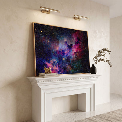 Nebula and Galaxies Canvas Wall Art in white oak floating frame