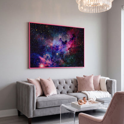 Nebula and Galaxies Canvas Wall Art in pink floating frame