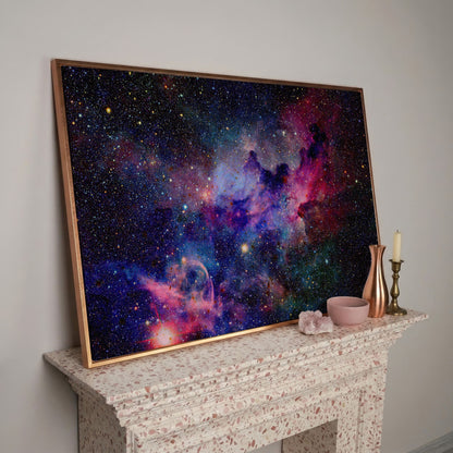 Nebula and Galaxies Canvas Wall Art in rose gold floating frame