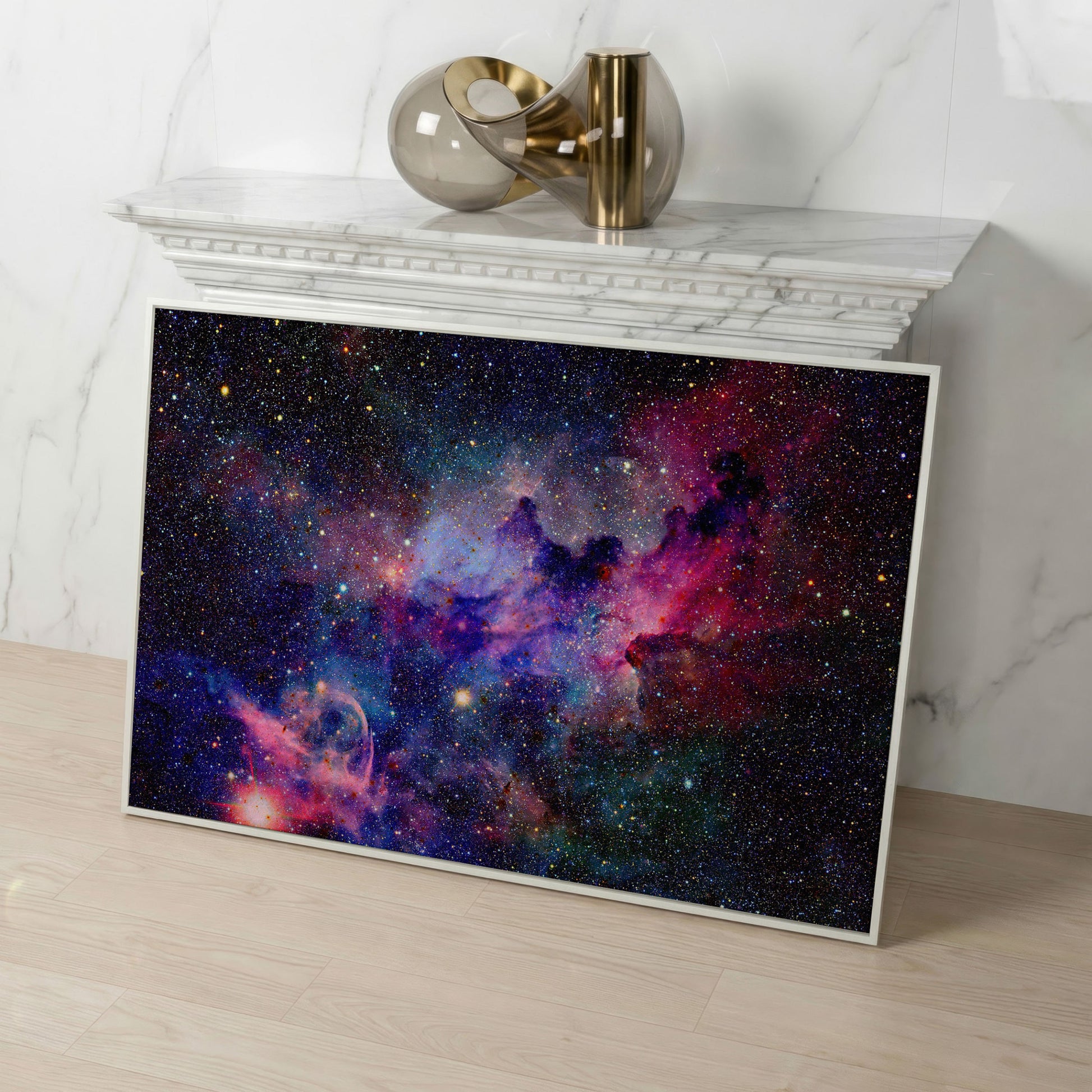 Nebula and Galaxies Canvas Wall Art in white floating frame