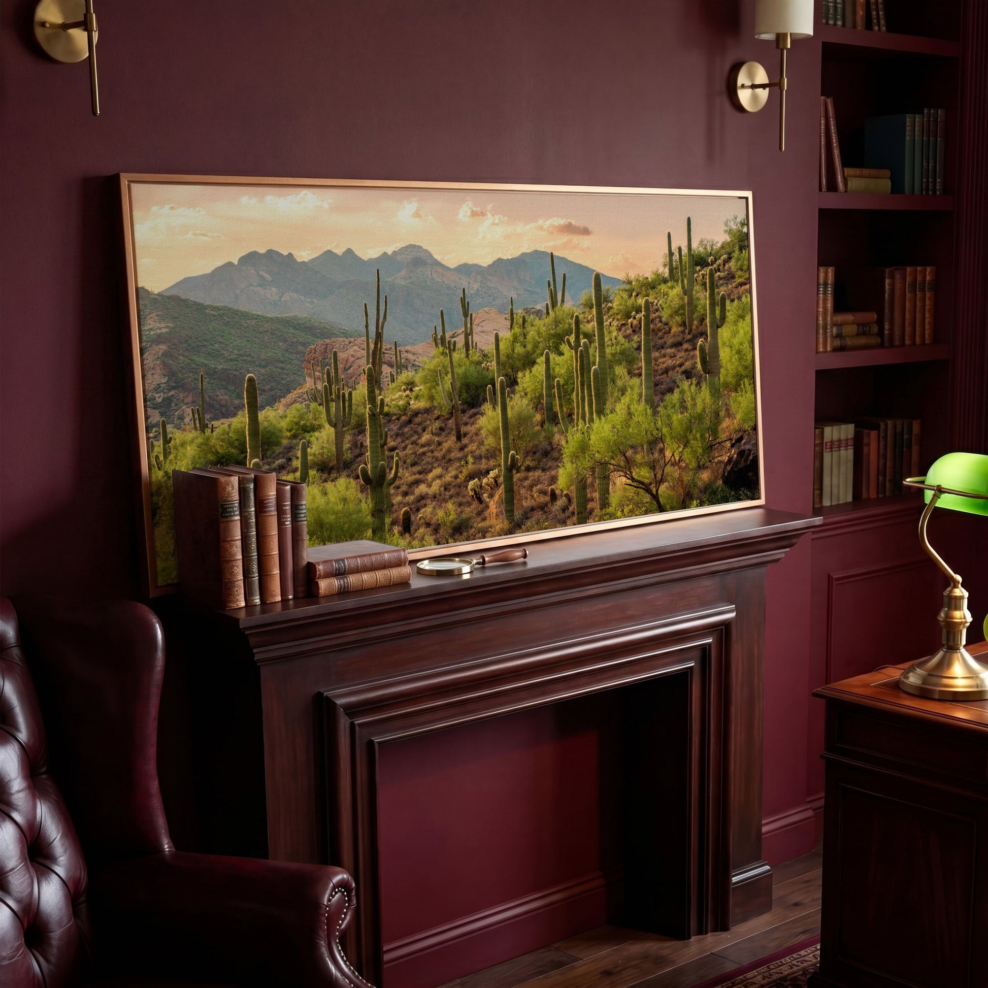 Bulldog Canyon Desert Cactus Canvas in antique gold floating frame