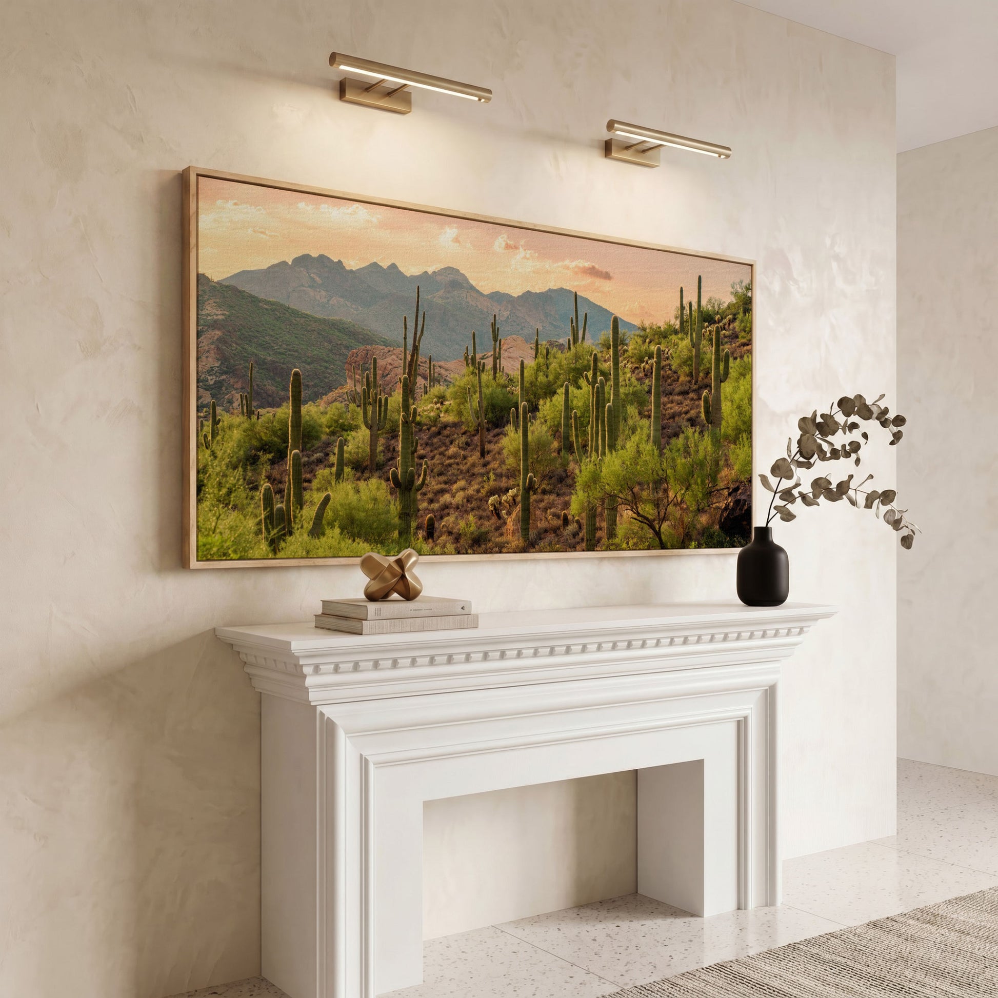 Bulldog Canyon Desert Cactus Canvas in white oak floating frame