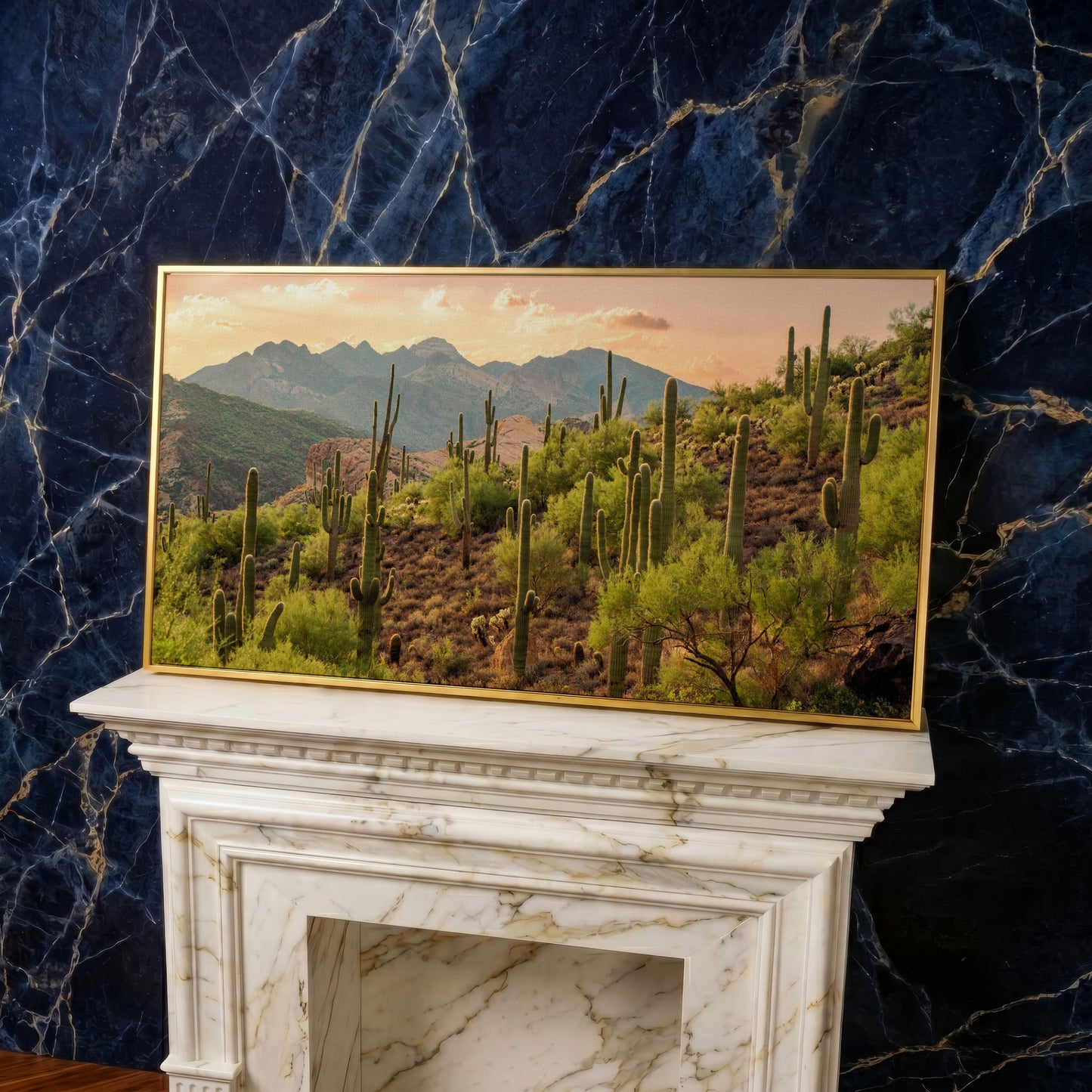 Bulldog Canyon Desert Cactus Canvas in yellow gold floating frame