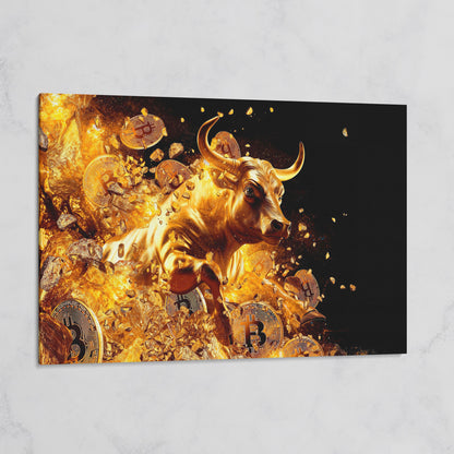 Gold Bull with Bitcoin Canvas Art on gallery wrap