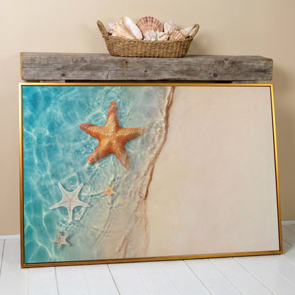 Starfish in Clear Sea Water Canvas Print in antique gold floating frame