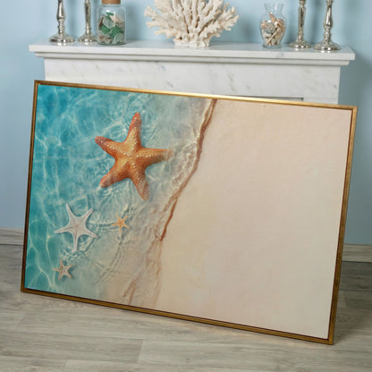 Starfish in Clear Sea Water Canvas Print in rose gold floating frame
