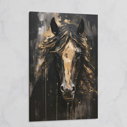 Close-Up Horse Portrait Canvas Art, Oil Painting Style on gallery wrap