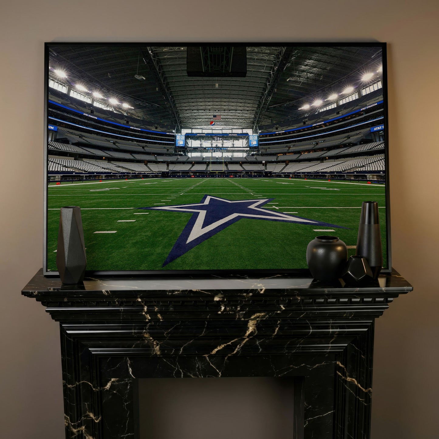 AT&T Stadium Field View Canvas Art, Dallas Cowboys Star in black floating frame