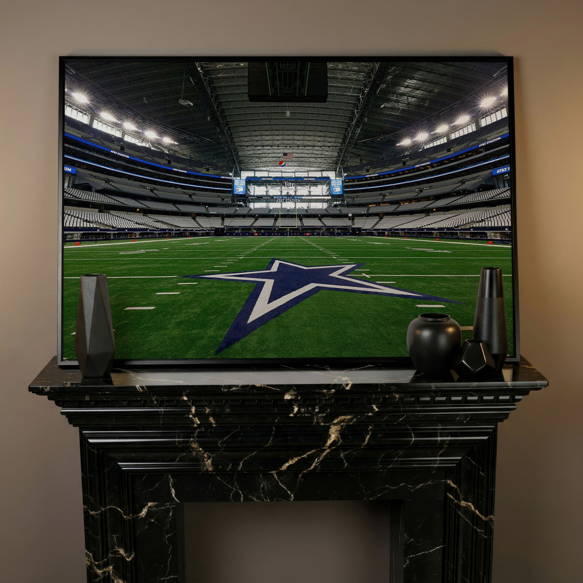 AT&T Stadium Field View Canvas Art, Dallas Cowboys Star in black floating frame