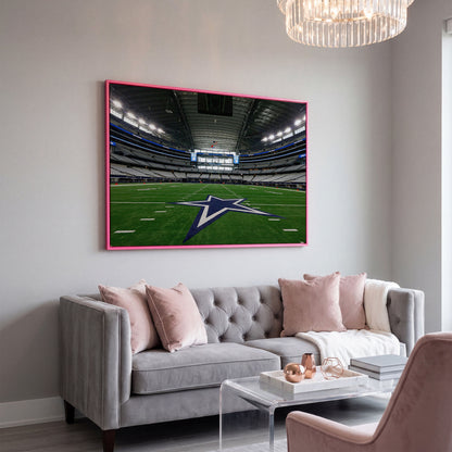 AT&T Stadium Field View Canvas Art, Dallas Cowboys Star in pink floating frame