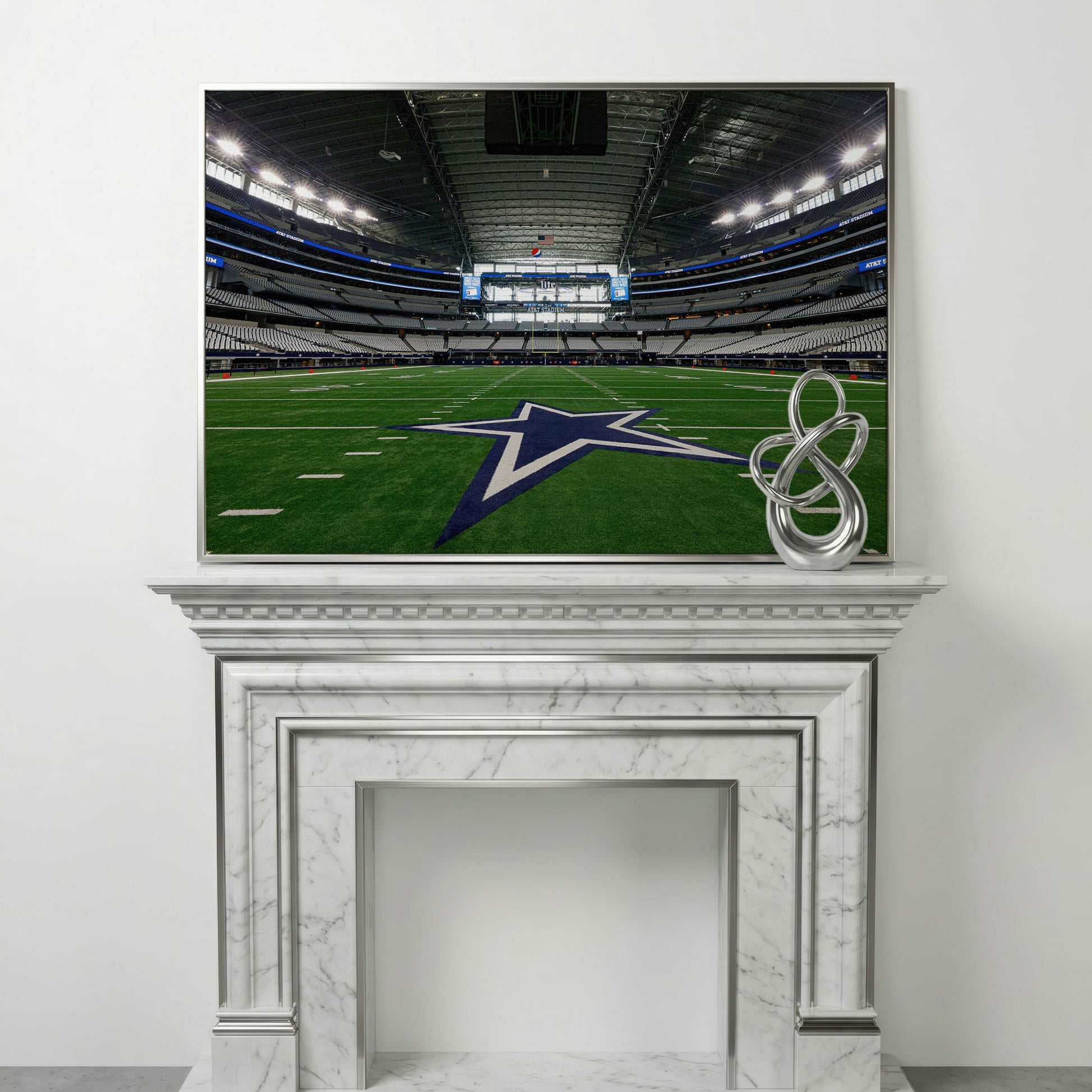 AT&T Stadium Field View Canvas Art, Dallas Cowboys Star in silver floating frame