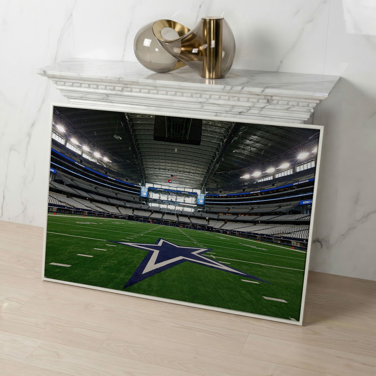 AT&T Stadium Field View Canvas Art, Dallas Cowboys Star in white floating frame