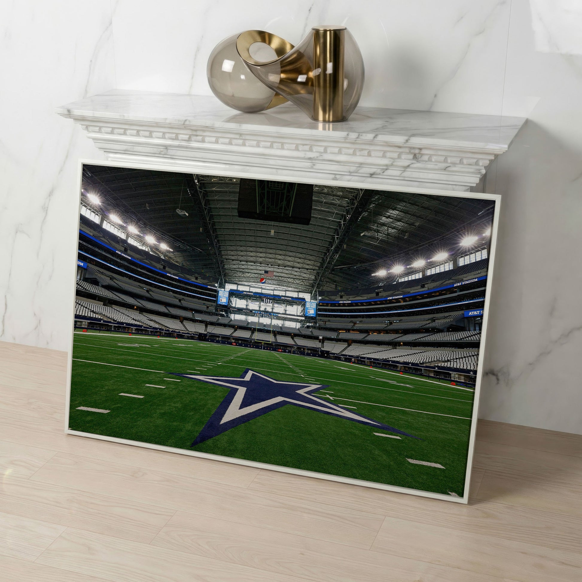 AT&T Stadium Field View Canvas Art, Dallas Cowboys Star in white floating frame
