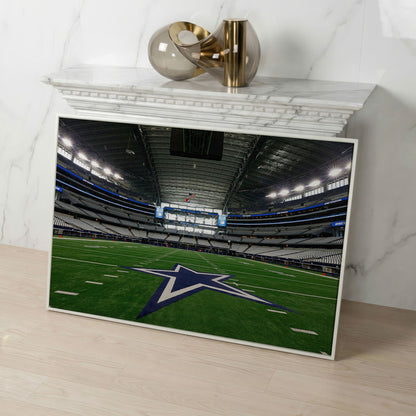 AT&T Stadium Field View Canvas Art, Dallas Cowboys Star in white floating frame