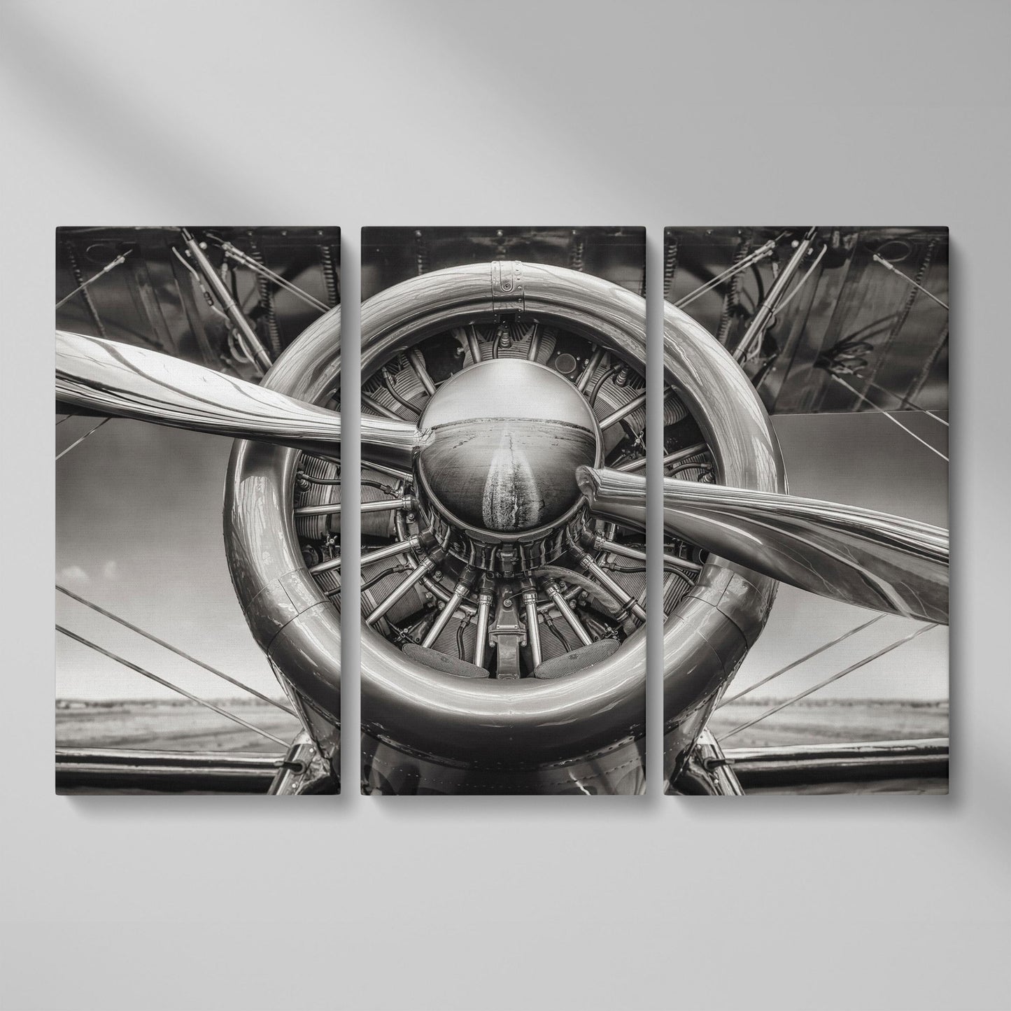 Vintage Aircraft Propeller Canvas Wall Art as 3-panel split version