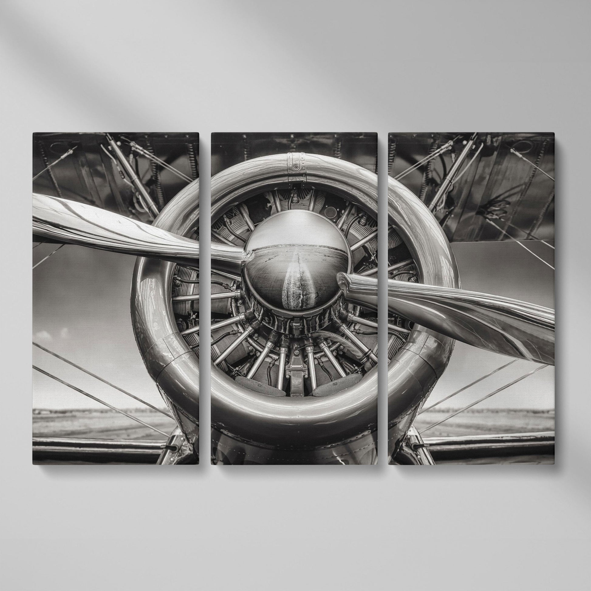Vintage Aircraft Propeller Canvas Wall Art as 3-panel split version