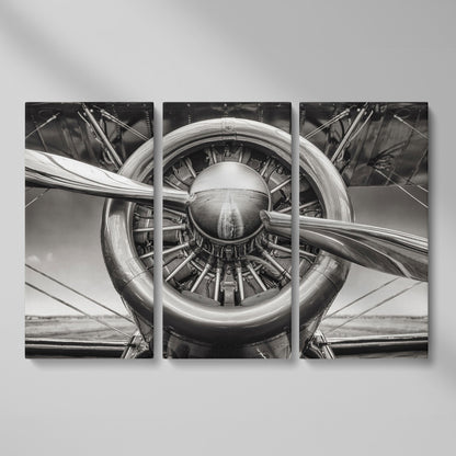 Vintage Aircraft Propeller Canvas Wall Art as 3-panel split version