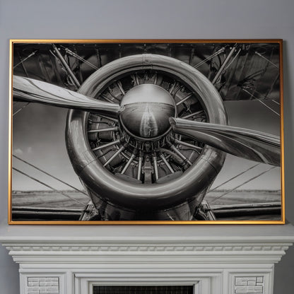 Vintage Aircraft Propeller Canvas Wall Art in antique gold floating frame