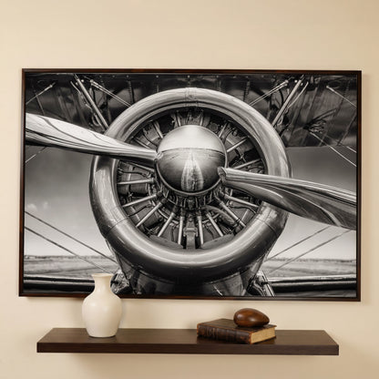Vintage Aircraft Propeller Canvas Wall Art in dark walnut floating frame