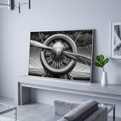 Vintage Aircraft Propeller Canvas Wall Art in silver floating frame