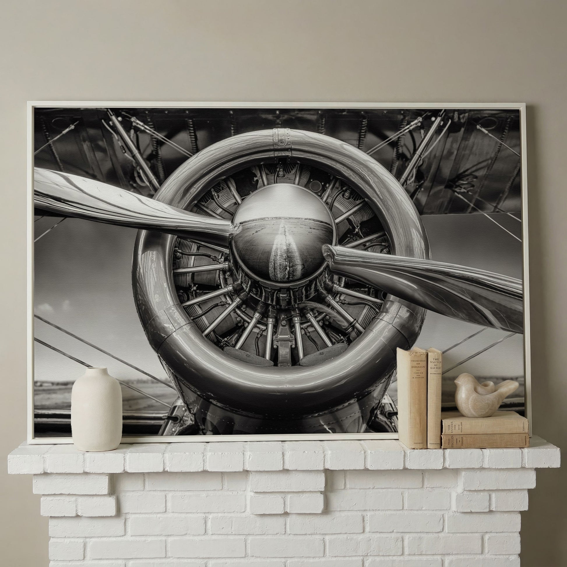 Vintage Aircraft Propeller Canvas Wall Art in white floating frame