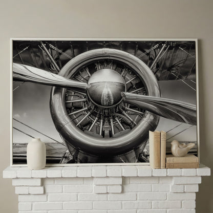 Vintage Aircraft Propeller Canvas Wall Art in white floating frame