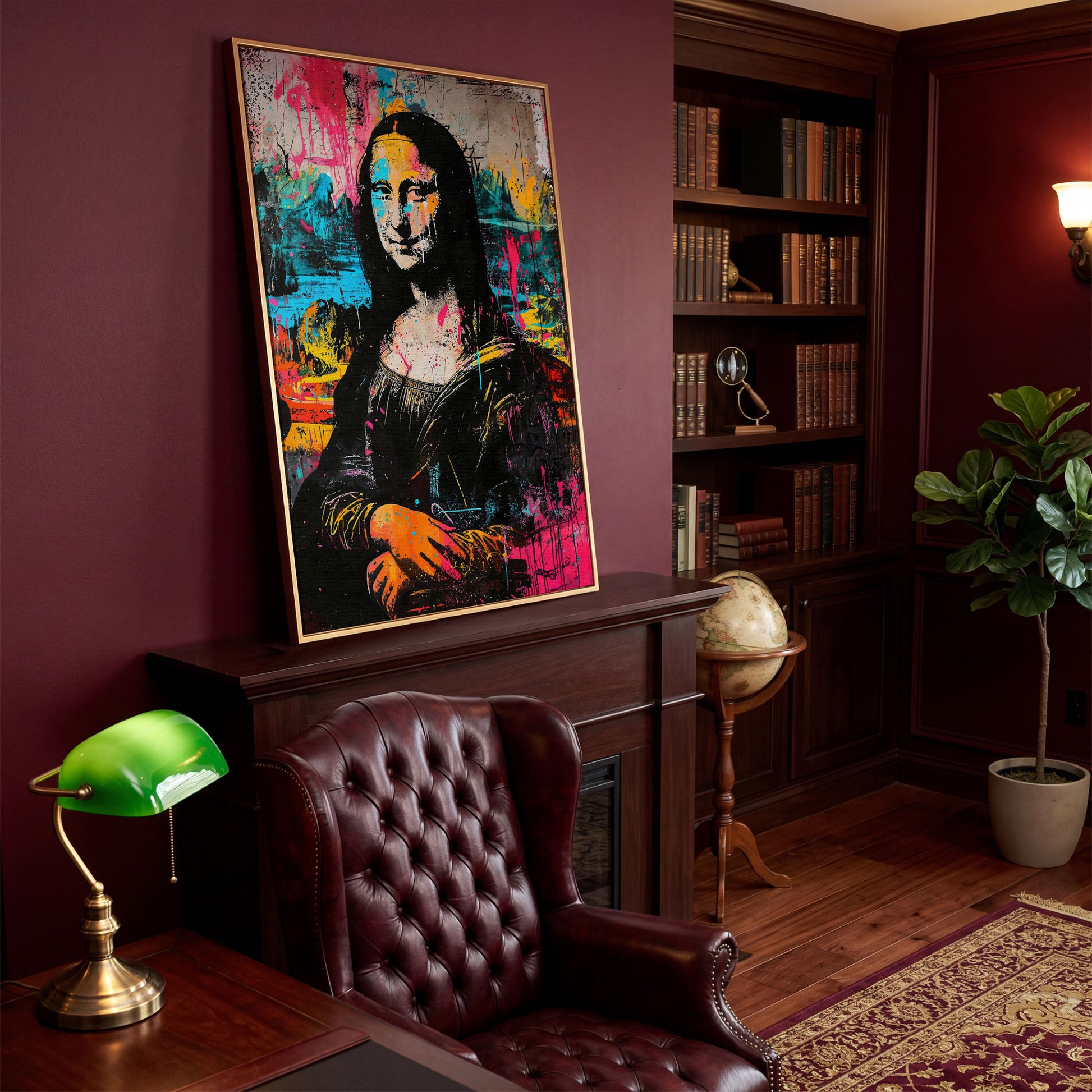 Mona Lisa Pop Art Graffiti Canvas in antique gold floating frame