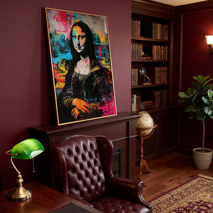 Mona Lisa Pop Art Graffiti Canvas in antique gold floating frame