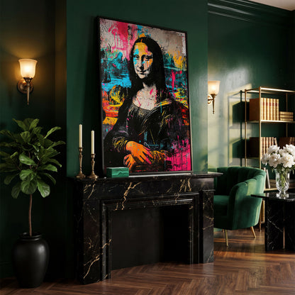 Mona Lisa Pop Art Graffiti Canvas in black floating frame