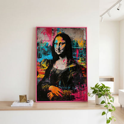 Mona Lisa Pop Art Graffiti Canvas in pink floating frame