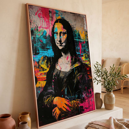 Mona Lisa Pop Art Graffiti Canvas in rose gold floating frame