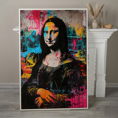 Mona Lisa Pop Art Graffiti Canvas in white floating frame