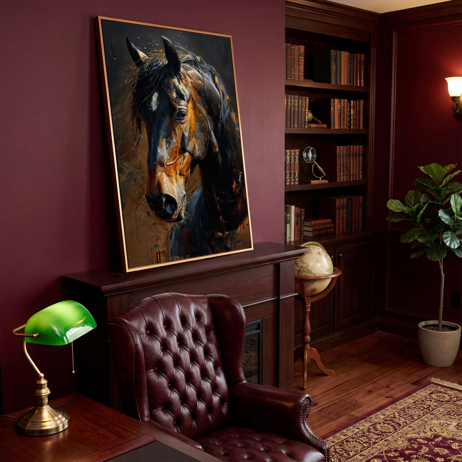 Golden Coat Horse Canvas Print in antique gold floating frame