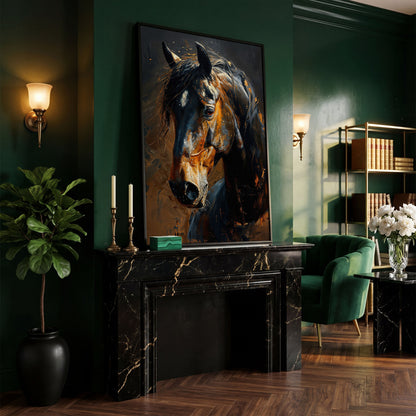 Golden Coat Horse Canvas Print in black floating frame