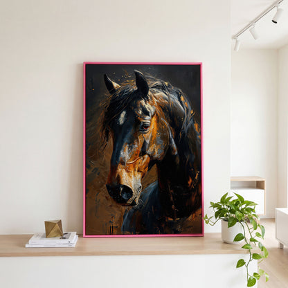 Golden Coat Horse Canvas Print in pink floating frame