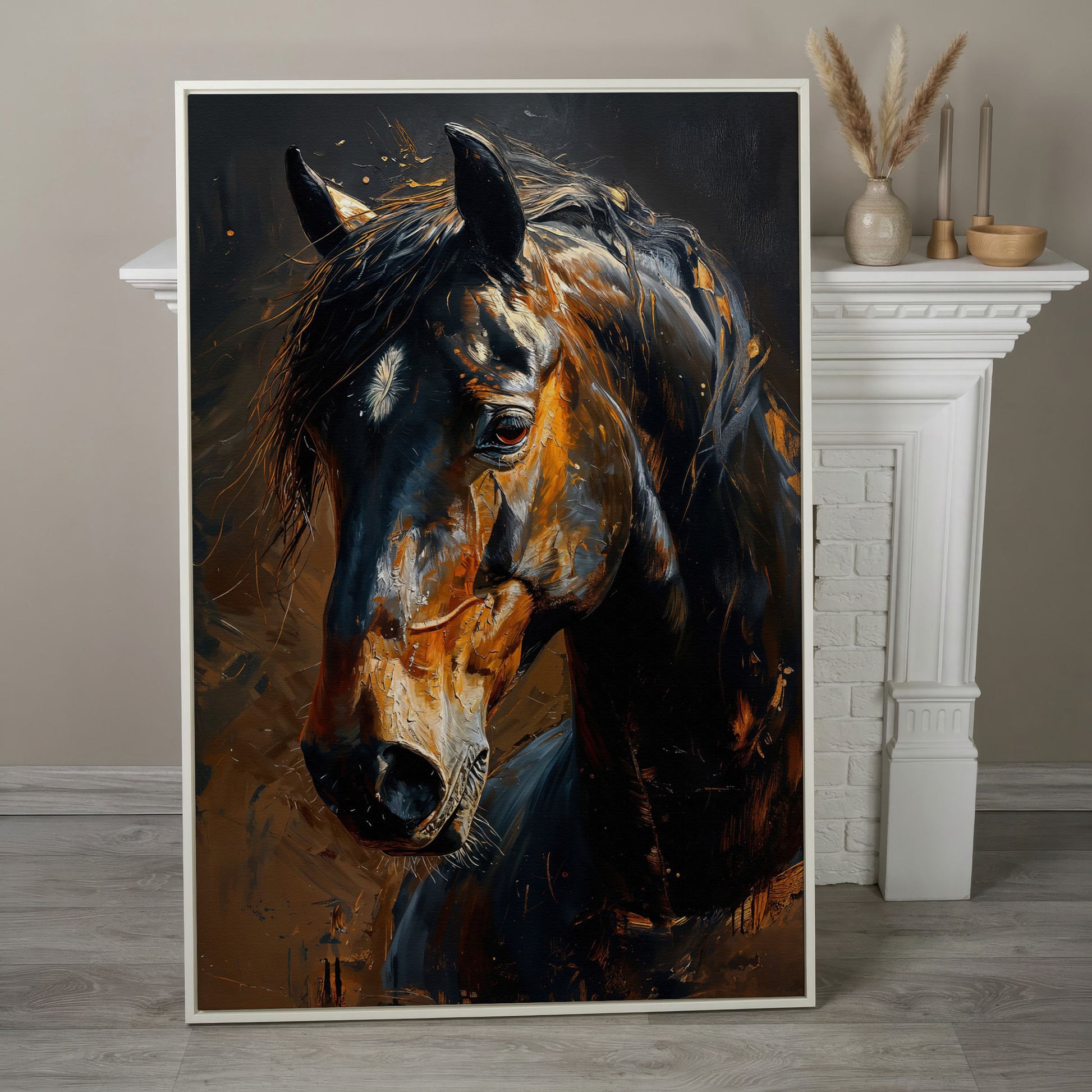 Golden Coat Horse Canvas Print in white floating frame