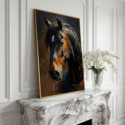 Golden Coat Horse Canvas Print in yellow gold floating frame