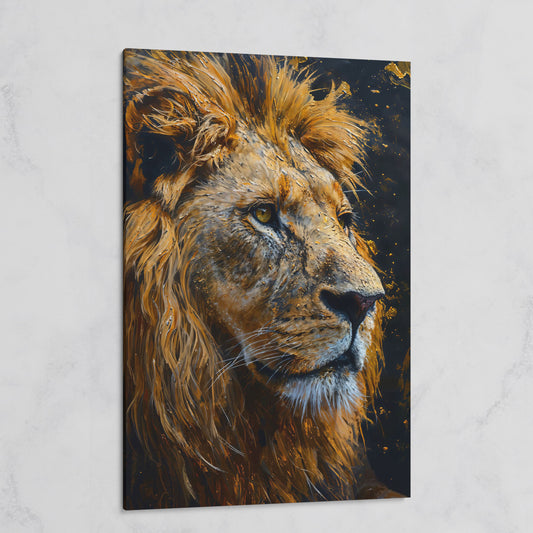 Lion Head Canvas Print with Gold Accents on gallery wrap